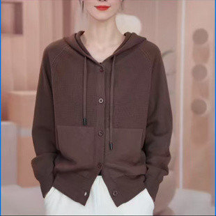 2025春新款气质连帽针织开衫休闲外搭毛衣女休闲外套宽松显瘦百搭