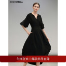 COCOBELLA简约气质黑色收腰极简风连衣裙女优雅短袖 长裙FR3033