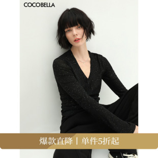 T恤TS642 女长袖 V领打底衫 COCOBELLA前后两穿满天星亮片针织衫