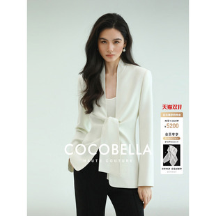 预售COCOBELLA【美国naia醋酸】高级白西装女新款设计感系带外套