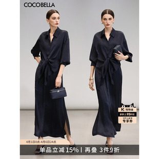 衬衫 裙FR3009 领连衣裙女假两件长款 COCOBELLA光泽感缎面大摆衬衫