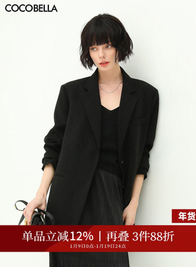 COCOBELLA高智感休闲廓形西装外套女宽松通勤黑色正装西服SI57B-2