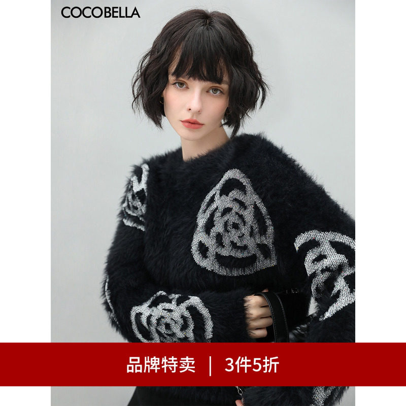COCOBELLA提花山茶花绒感毛衣