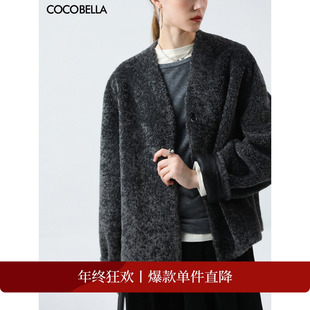 COCOBELLA仿拉贡皮毛一体夹克外套女短款 环保皮草大衣FU7010