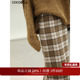 COCOBELLA老钱风复古格纹毛呢半身裙女中长款 气质直筒裙HS3148