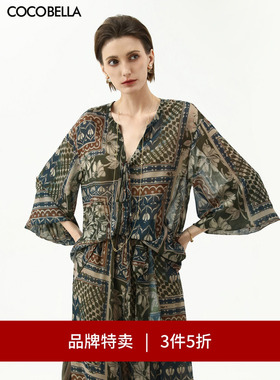 【3件5折】COCOBELLA波普印花雪纺衫裸领波西米亚度假衬衫SR7071