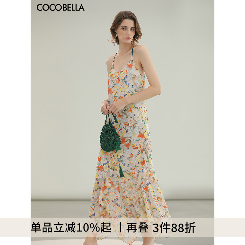 灵动荷叶边花卉印花连衣裙