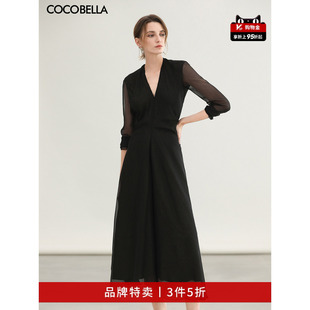 COCOBELLA赫本风假两件收腰黑金色连衣裙衬衫 裙FR7085 3件5折
