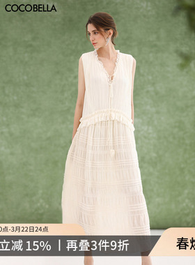 COCOBELLA重工压褶司马克15米对丝精致女人味气质连衣裙FR3043