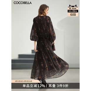 预售COCOBELLA提金线印花雪纺大摆半身裙女26春浪漫长裙HS3176