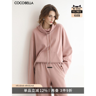 COCOBELLA气质宽松休闲高领卫衣温柔粉时尚 加绒保暖外套SE3017
