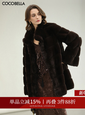 COCOBELLA高奢仿紫貂横排工艺环保皮草外套冬保暖毛绒大衣FU3001