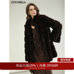 COCOBELLA高奢仿紫貂横排工艺环保皮草外套冬保暖毛绒大衣FU3001