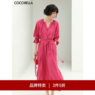 裙夏多巴胺连衣裙FR169 COCOBELLA玫瑰花苞腰绳捏褶衬衫 3件5折