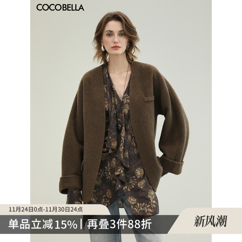 短款双面呢羊毛大衣松弛无扣款