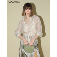 COCOBELLA设计感拧花褶皱衬衫女夏气质通勤透视雪纺衫SR100