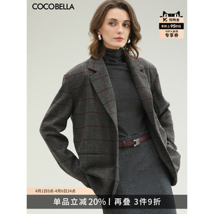 COCOBELLA复古人字纹格子西装 女春气质通勤微廓西服外套SI7002