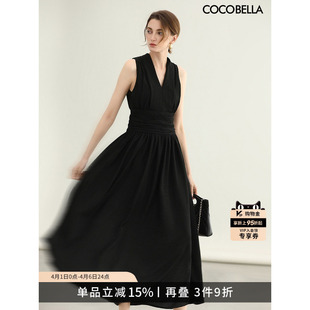 COCOBELLA赫本风法式 女人味收腰连衣裙夏仿棉麻大摆长裙FR0076