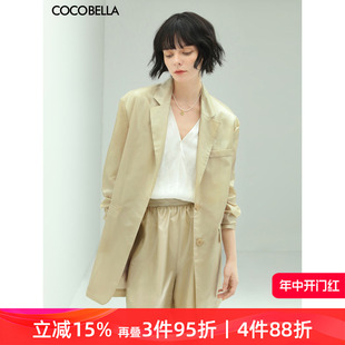 休闲外套SI506 COCOBELLA流光质感微透视西装 女千金风翻领中长款