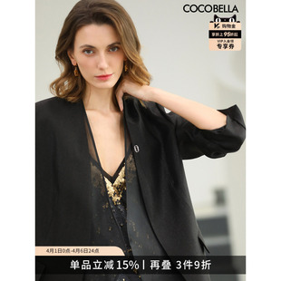 女春通勤OL休闲气质外套SI533B COCOBELLA高智感拼接人丝无领西装