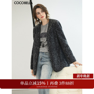 COCOBELLA通勤无领西装 女PU边仿皮毛一体环保皮草外套FU3102