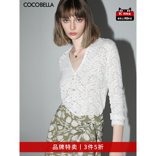 预售COCOBELLA微透视镂空蕾丝V领长袖 打底针织衫 NLC55 3件5折