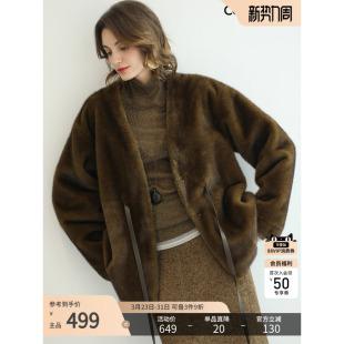 COCOBELLA轻奢仿貂绒环保皮草外套女PU腰带秋冬短款 大衣FU3003