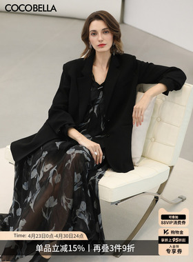 COCOBELLA高智感黑色廓形休闲西装女春新款通勤正装西服外套SI57B