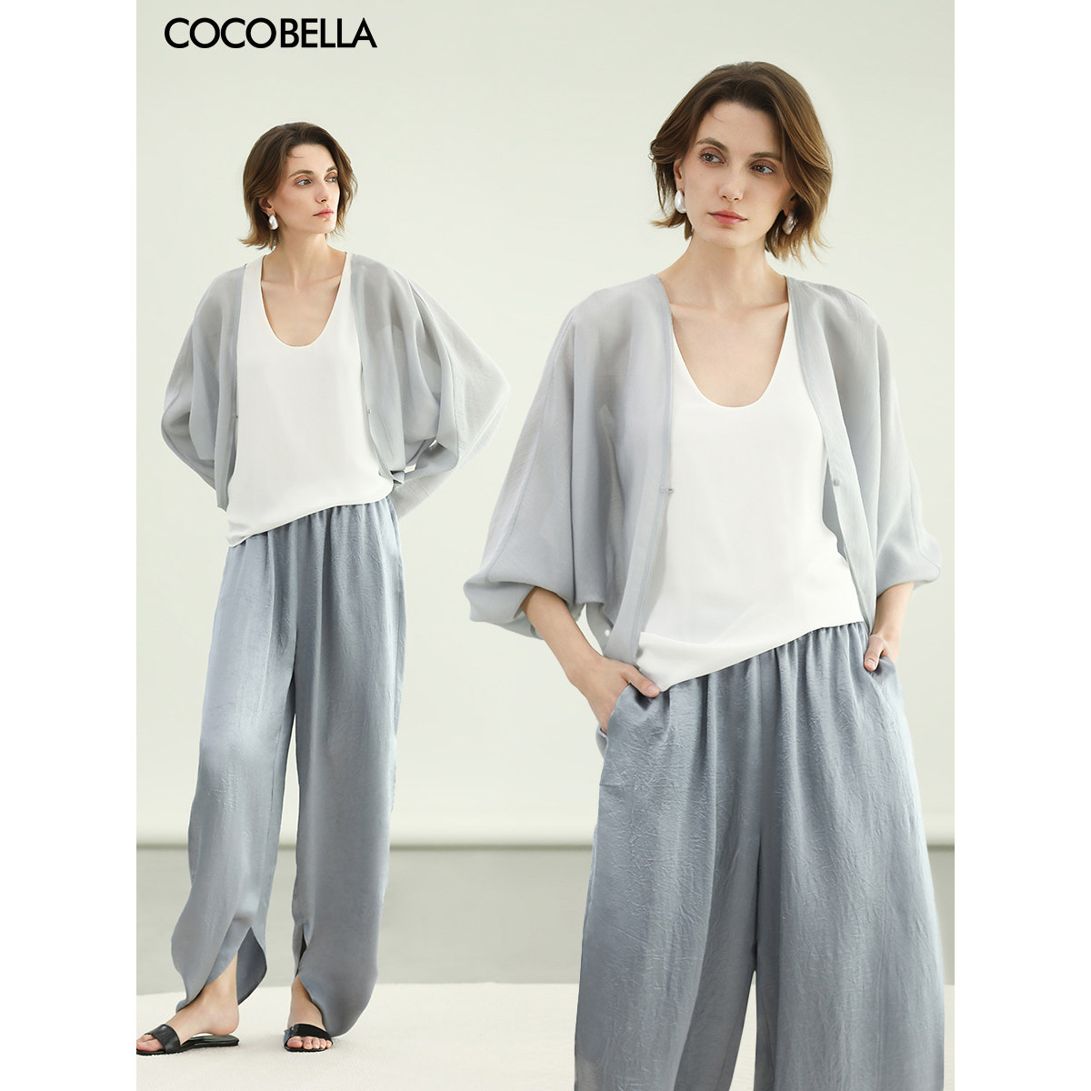 COCOBELLA织带贴边蝙蝠袖对丝小开衫女夏轻盈遮阳短外套SC7077