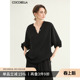 预售COCOBELLA奢感黑色缎面极简风休闲衬衫 气质OL通勤上衣SR7066