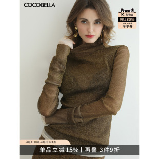 COCOBELLA时尚 女混搭长袖 T恤UT3220 miu系高领微透视打底衫