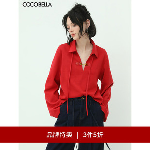 T恤TS106 3件5折 COCOBELLA新年红针织POLO衫 秋冬通勤翻领长袖