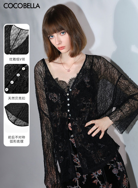 COCOBELLA呼吸感镂空微透视针织开衫女夏慵懒风蕾丝衫SC0046-2