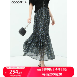 COCOBELLA气质飘逸大摆抽褶碎花半身裙女夏田园A字长裙HS117