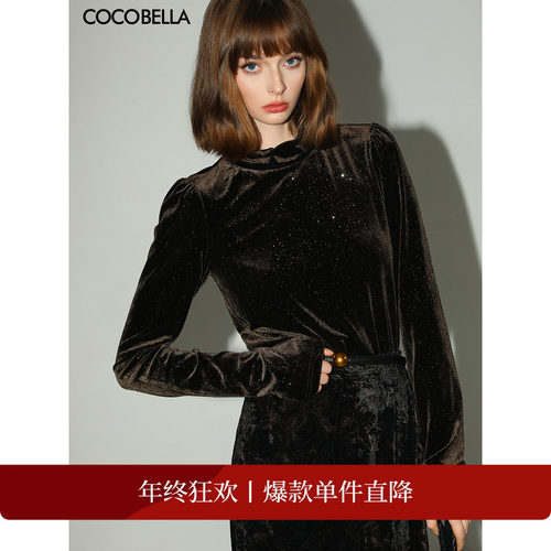 COCOBELLA亮片丝绒长袖衬衫