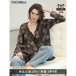 衬衣SR3217 不对称荷叶边长款 COCOBELLA侘寂风印花荡领防晒衬衫
