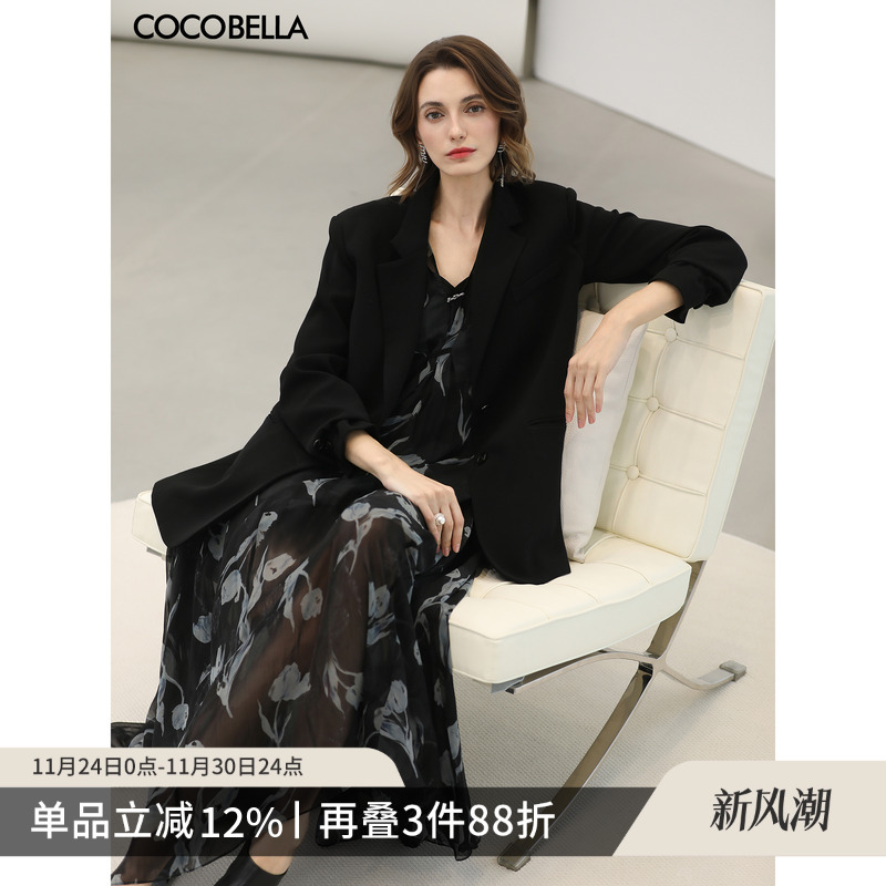 微廓形黑色通勤休闲西装