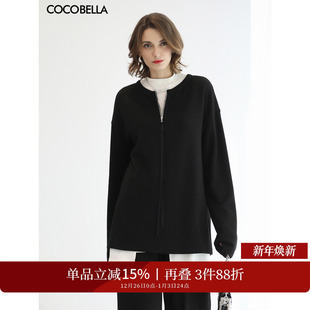 MZ3301 COCOBELLA时尚 圆领黑色拉链毛衣秋冬通勤套头针织衫