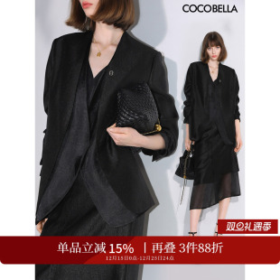 COCOBELLA高智感拼接人丝无领西装 女早秋通勤休闲气质外套SI533B