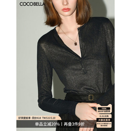 COCOBELLA亨利领金葱针织衫
