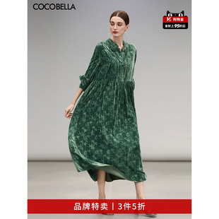 长袖 3件5折 COCOBELLA新中式 裙FR0002 丝绒连衣裙国风盘扣衬衫