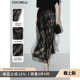 烫金网纱半身裙女开叉长裙HS0028 新中式 预售COCOBELLA 浮金碎影