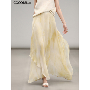 COCOBELLA溫柔風(fēng)不規(guī)則大擺半身裙度假風(fēng)印花仙女半裙HS3120