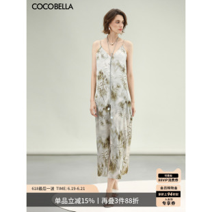 COCOBELLA空濛烟雨新中式花卉植物印花连衣裙国风吊带长裙FR0070