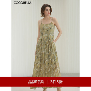 COCOBELLA侘寂风印花压褶吊带油画连衣裙长裙FR0015 3件5折
