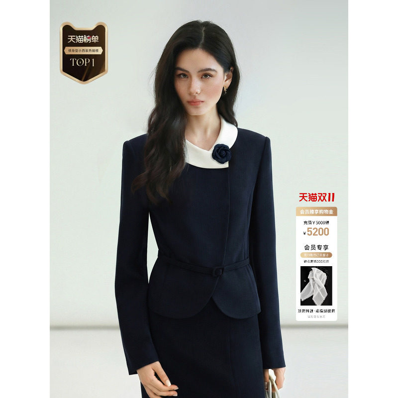 预售COCOBELLA【美国naia醋酸】设计感撞色短外套女名媛职场上衣