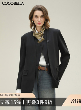 COCOBELLA高智感假两件黑色西装女OL通勤26春新款气质外套SI3223