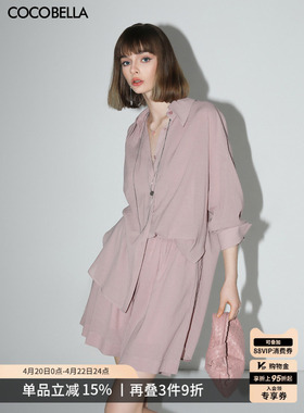 COCOBELLA[松弛感穿搭]气质粉色衬衫宽松休闲短裤两件套套装FT85