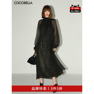 COCOBELLA赫本风小黑裙半高领假两件长袖 连衣裙FR0053 3件5折