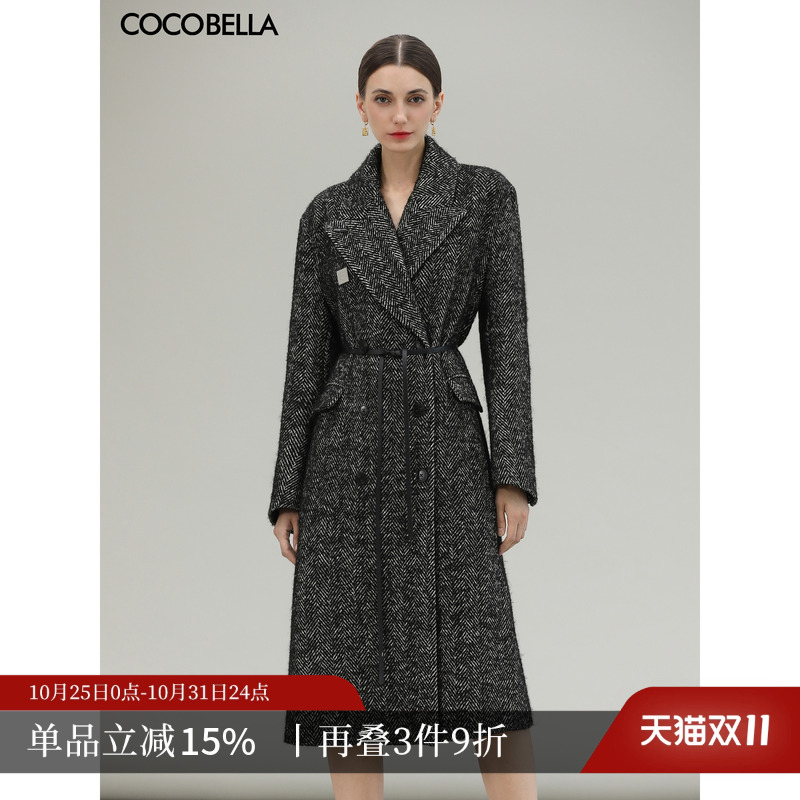 COCOBELLA人字纹加厚毛呢外套